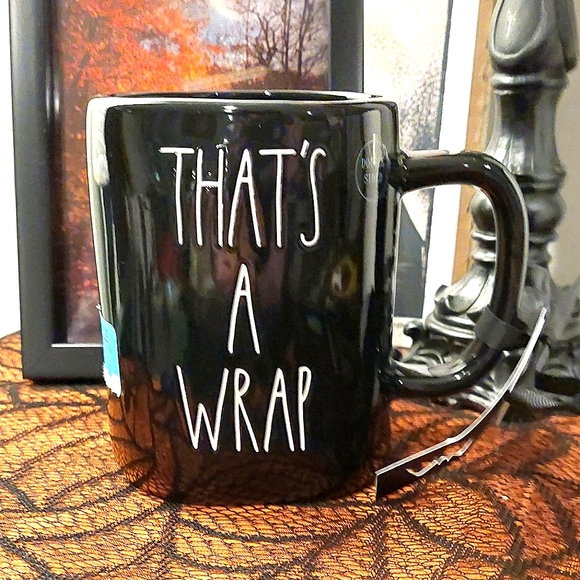 Rae Dunn "THAT'S A WRAP" Double Sided Black & White Mummy Glossy Finish Mug NWT - Picture 2 of 5